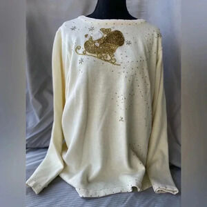 Quacker Factory Cream Sweater with Gold Sleigh Design